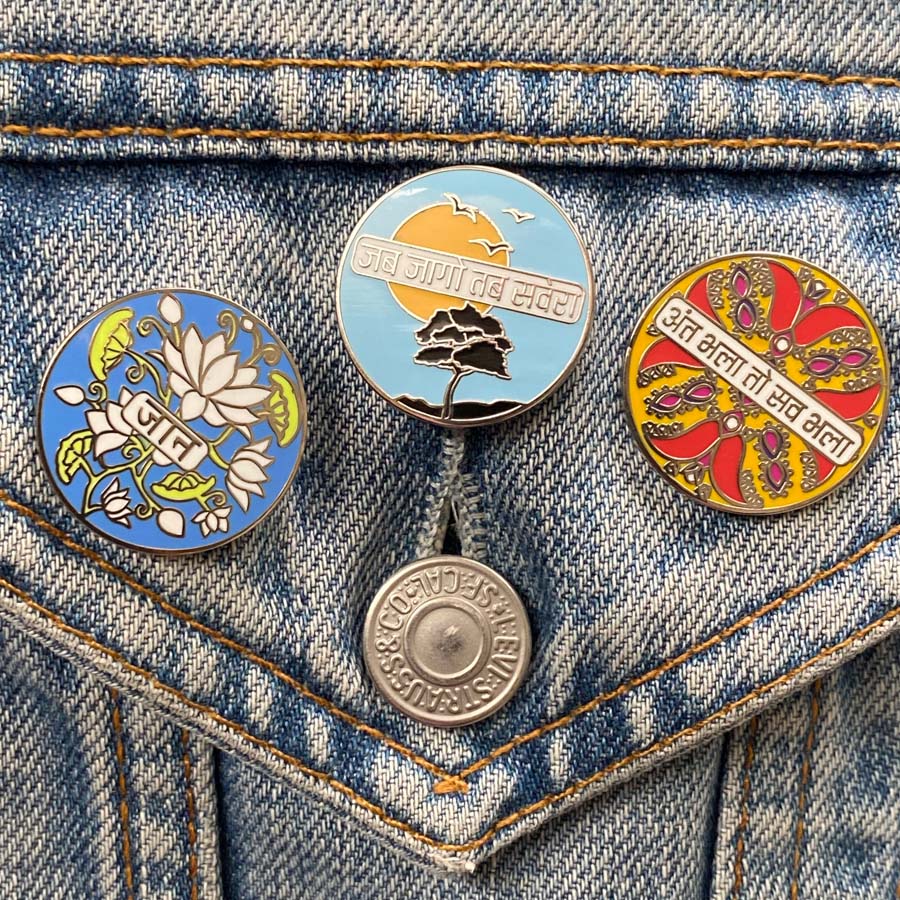 Set Of Three Hindi Wisdom Enamel Pins