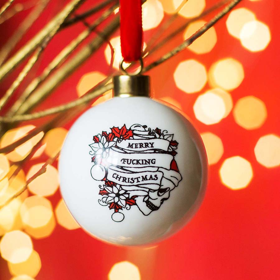 Merry Fucking Christmas Bone-China Bauble