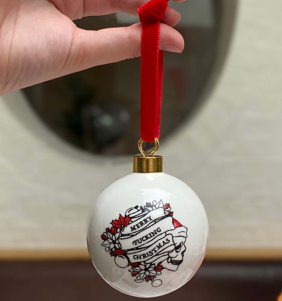 Merry Fucking Christmas Bone-China Bauble