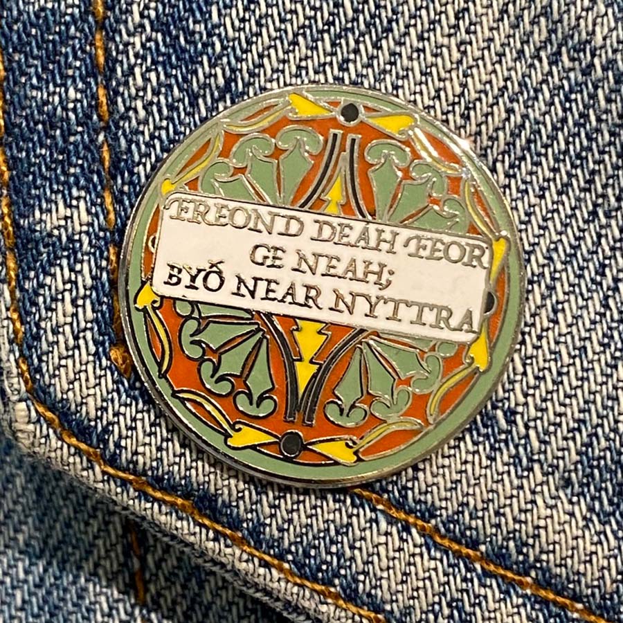 Old English Enamel Pin - A Friend Is Useful Near Or Far