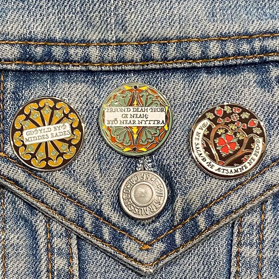 Old English Enamel Pin - A Friend Is Useful Near Or Far