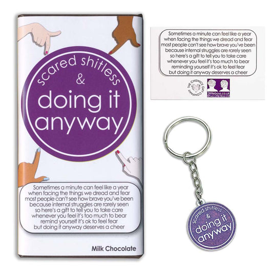 Scared Shitless & Doing it Anyway Keyring & Chocolate Gift Set