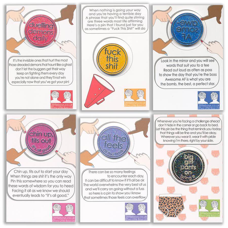 6 Glitter Pin Badges For Best Friends