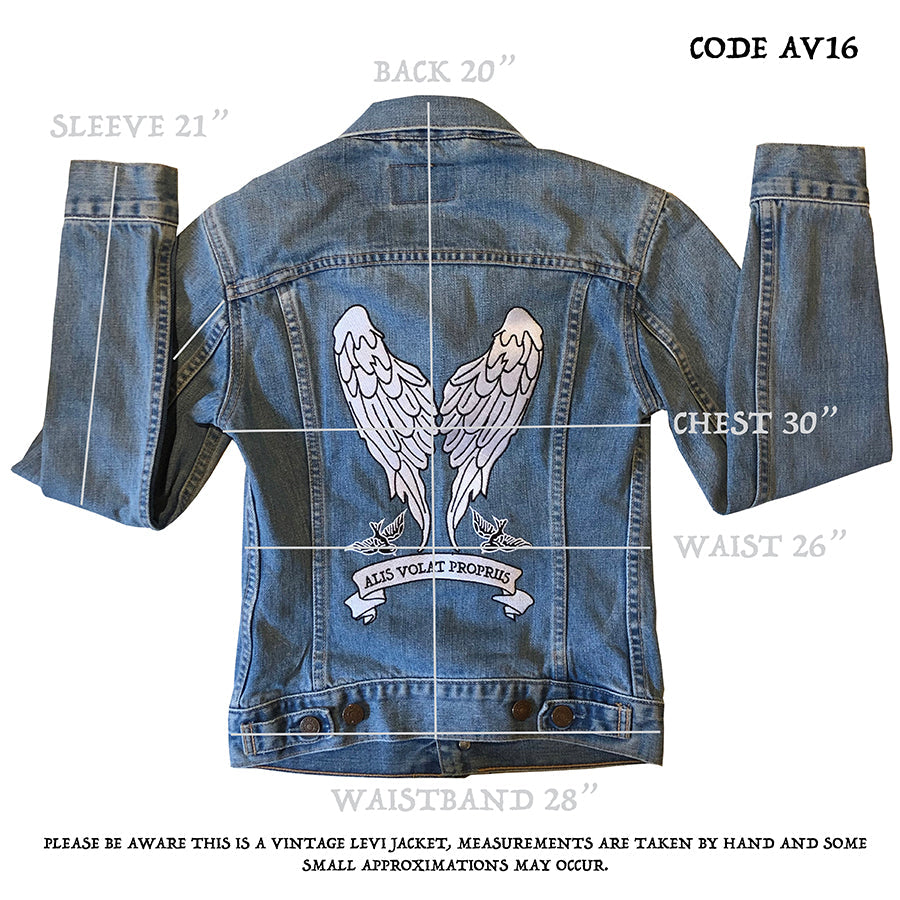 She Flies With Her Own Wings - Fully Embroidered Latin Motto - Vintage Levi's Denim Jacket