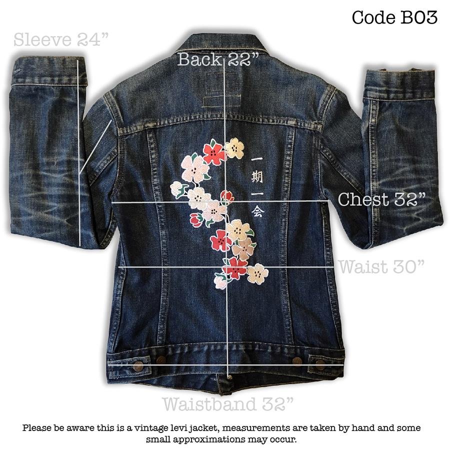 Make Each Day Count - Fully Embroidered Japanese Motto with Cherry Blossom - Vintage Levi's Denim Jacket
