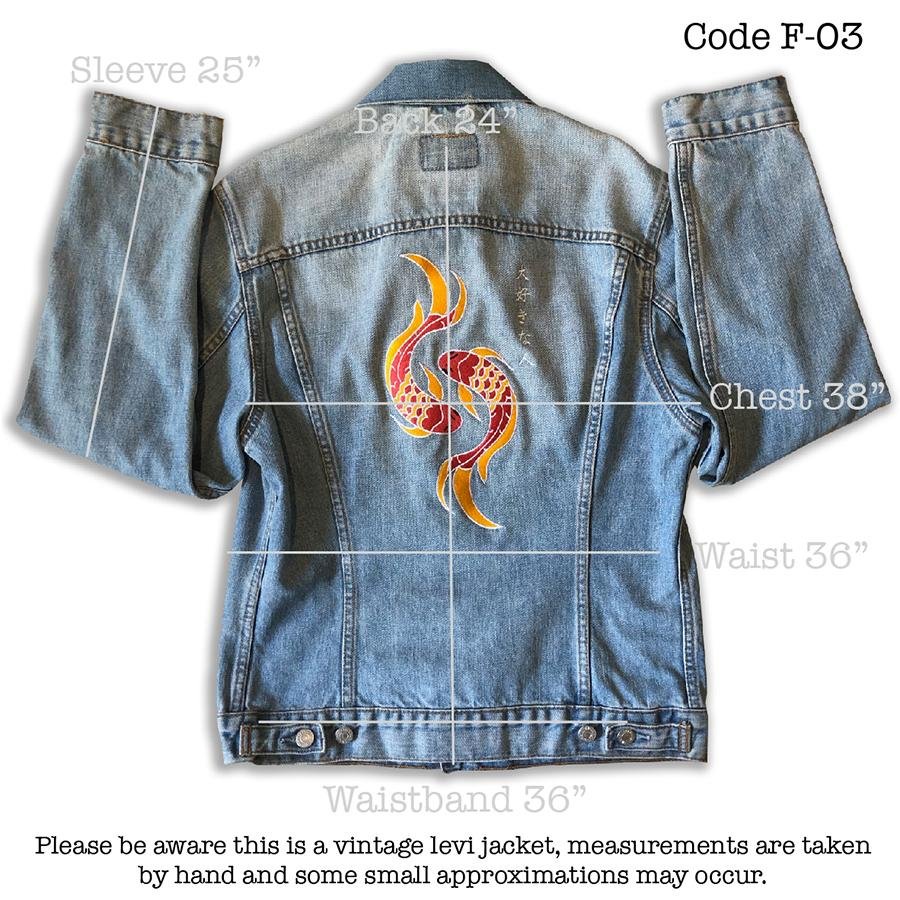 Beloved Person - Fully Embroidered Japanese Motto with Koi in Harmony - Vintage Levi's Denim Jacket