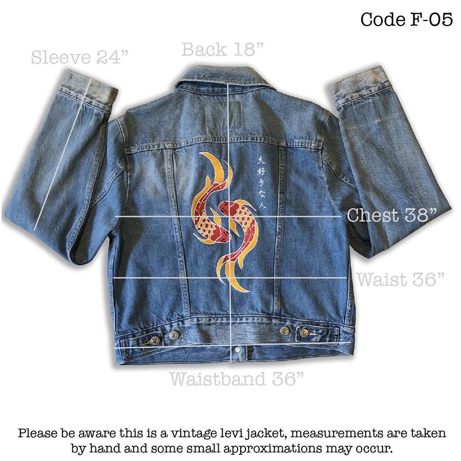 Beloved Person - Fully Embroidered Japanese Motto with Koi in Harmony - Vintage Levi's Denim Jacket